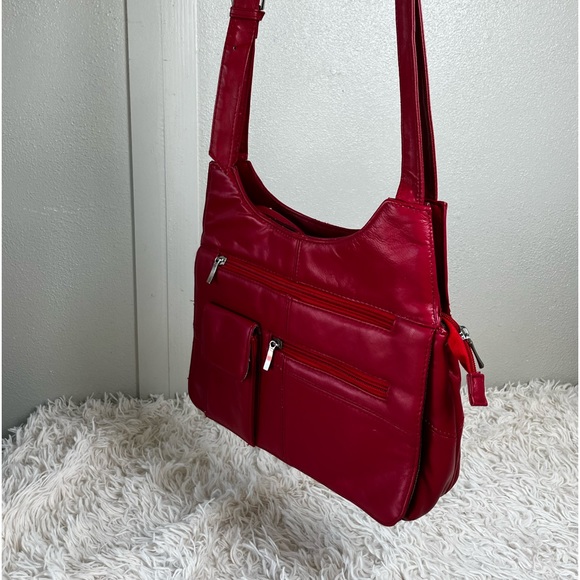 Source Unknown Handbags - Shell Lambskin Red Multi Pocket Purse